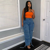 Women's Jeans Fashion Explosion Trend Multi-Pocket Trousers Large African