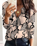 Independent Station Fashion Printed Zipper Long-Sleeved New Casual Blouse-Outfit