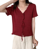 New Design Knitted Ear-Sensitive Niche T-Shirts Short-Sleeved Knitted Shirt Short-Sleeved Knitted