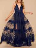 2022 Summer Elegant Women Long Party Dress Embroidery Sexy Backless Maxi Tulle