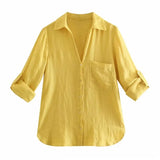Women Solid Shirts Long Sleeve Turn Down Collar Solid Office Lady Shirts Candy Color Casual Loose Tops Chemise