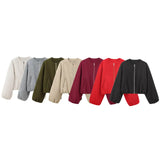 Women's ZA Autumn And Winter New Round Neck Soft Short Bomber Jacket