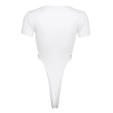 Women Hollow Out Bodysuit, Adults Sexy Slim Fit Printed Short Sleeve Round Neck Jumpsuits-Outfit