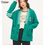 Women Baseball Jackets Uniform 2022 Autumn Long Sleeve V Neck Loose Coat Tiger Embroidery Jacket Contrast Panel