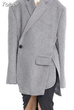 Fashion Women's Woolen Blazer Single Button Dislocation Design Silhouette Long Sleeve Suit Jackets Autumn 2023 New