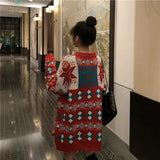 Autumn Sweet Knitted Tops Red Age Reduction Pullover Loose Lazy Contrasting Colors Winter Clothes Women Fashion
