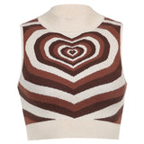 Strawberry Sweaters Pink Crop Top Sleeveless O Neck Cute Tank Top Preppy Style Retro Knitwear Jumper Autumn Winter