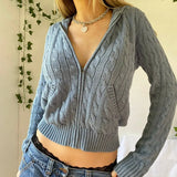 Solid Twist Floral Knitted Cardigan Hoodies Women New Sweaters Autumn Winter Long Sleeve Casual Jackets Hooded