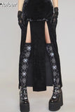 Alt Fashion High Waist Long Skirt with Double Slit Women Winter Velvet Black Sexy Skirts Gothic Punk Clothes