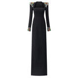 Star Temperament Elegant Heavy Industry Gems Diamond Long Sleeve Long Dress Dress Dress