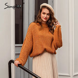 Winter lantern sleeve knitted sweater pullover Women loose O-neck solid sweater Female autumn casual sweater jumper