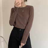 Velvet Black Bottomed Shirt For Women To Wear A New Korean Version Of Foreign Style Round Collar Slim Long-Sleeved Sanded Wool Warm Blouse In Autumn And Winter-Outfit