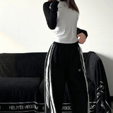Contrast Piping Black Sweatpants-Outfit