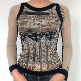 Vintage Fairy Grunge Crop Top Flare Sleeve Autumn Spring Female T-shirt Y2K Graphic Print Kawaii Tee Shirt Women