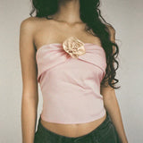 Three-Dimensional Flower Design Feeling Brassiere Blouse Pure Desire Young Girl Romantic Style Pink Vest Summer Fashion-Outfit