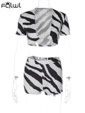 Summer Sexy 2 Two Piece Sets Outfit For Women 2023 Short Sleeve Crop Top And Short Pant Sets Zebra Stripe Sets