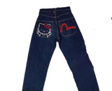 Autumn New Casual Wide-Leg Pants Street Trend Hello Kitty Printed Jeans Loose Straight Pants-Outfit