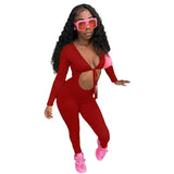 Streetwear Black White Jumpsuits Womens One Piece Outfits Bandage Long Sleeve Jumpsuit Hollow Out Bodycon Jumpsuit