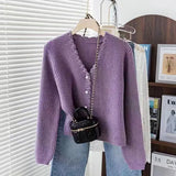 Sweater Women's Cardigan Loose Short Style Fragrant Style Purple Sweater Coat Popular This Year 2024 New Blouse-Outfit