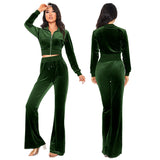 Women's Autumn 2023 New Women's Suit Leisure Fashion Velvet Cardigan Slim Two-Piece Set-Outfit