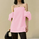 Slim Shirt For Women Square Collar Short Sleeve Off Shoulder Blouses Female Summer Clothing Style New 2022