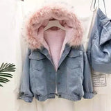 Warm Big Fur Collar Korean Locomotive Lamb Coat Female Solid Student Short Coat Velvet Thick Denim Jacket Female