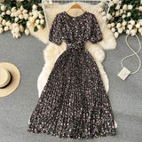 Women Summer Pleated Print Dress 2022 Vacation Sashes Floarl Gentle Short Sleeves Ladies Slim A Line Long