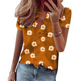 New Design Womens Tops And Blouses Streetwear Floral Print V-neck Short Sleeve Women Shirts Plus Size Office Blouse