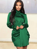 Winter Elegant High Collar Long Sleeve Ruffles Mini