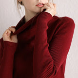 WOTWOY Ribbed Knitted Turtleneck Sweater Women Autumn Winter Slim Fit Basic Pullover Female Long Sleeve Black White