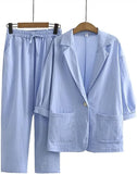 Linen Pants Set Two Piece Set Women Holiday Vintage Boho Maxi Shirt Spring Summer Loose Work Streetwear Y2k 2023 Outfits-Outfit