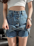 VAREY LIN New Summer High Waist Denim Mini Skirts Shorts Women Casual Slim Single Breasted A-line Jeans Skirts