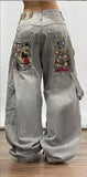 Y2K Gothic Jeans Male High Street Personality Pattern Loose Straight Tube Wide-Outfit