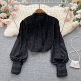 Senior Hook Flowers Autumn Top Temperamant Long Sleeve Single Breasted Loose 2022 Ladies Korean Solid OL Long