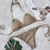 Toloer 2023 New Sexy Metal Accessories Rhinestone Women's Split Swimsuit Plain Strap