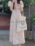 Floral Sweet Dress Women Designer Ruched Chic Midi Dress Female Chiffon Korean Fashion Puff Sleeve Elegant Dress 2022