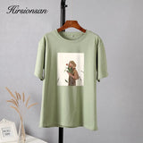 Harajuku Graphic Printed Cotton T Shirts Women Korean Soft Loose Tees Aesthetic Chic Painting Basic Female Tops