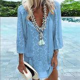 Summer New Chiffon Womens Tops And Blouses Plus Size Long Sleeve V-neck Female Tunic Beach Style Thin Women Summer