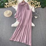 Wind Leisure Two Sets Of Women Loose Outside Thin Long-Sleeved Shirt Cover Skinny Sling