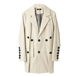 Loose Fit Button Long Slit Belted Jacket New Lapel Long Sleeve Women Coat Fashion Tide Spring Autumn 2023