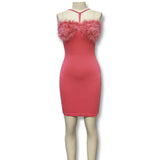 Hanging Neck Splicing Feather Brated Butt Dress Party Dress