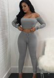 Ribbed Basic Off Shoulder Crop Top and Pants 2pc
