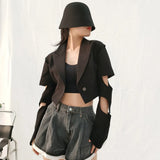 Casual Cut Out Blazer For Women Notched Collar Long Sleeve Solid Minimalist Short Blazers Female Spring Clothes