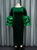 Design Pile Heap Sleeve Nail Bead Dress High-Rise Party Evening Dress Party