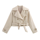 Tie With Long-Sleeved Wind Coat Jacket Top 2025 Spring And Autumn New