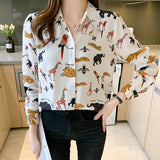 cartoon print ladies shirts Women's Blouses 2021 Spring Autumn Long Sleeve Shirts Tops Blusas