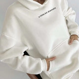 Tracksuit Set Letter Print Fleece Warm Female Sportswear Sets Hoodie Long Sleeve Sweatshirt High Waist Pants 2021