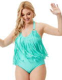 Bikini V-Neck Solid Tassel Plus Size One Piece