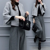 New Women's Autumn And Winter Large-Size Two-Piece Trouser Hair, Short Coat Broad Leg Pants Casual Fashion Suit Women's