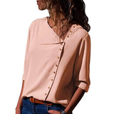 fall new 6 color buttons irregular long sleeve women's Chiffon shirts fashion Tilted collar ladies chiffon